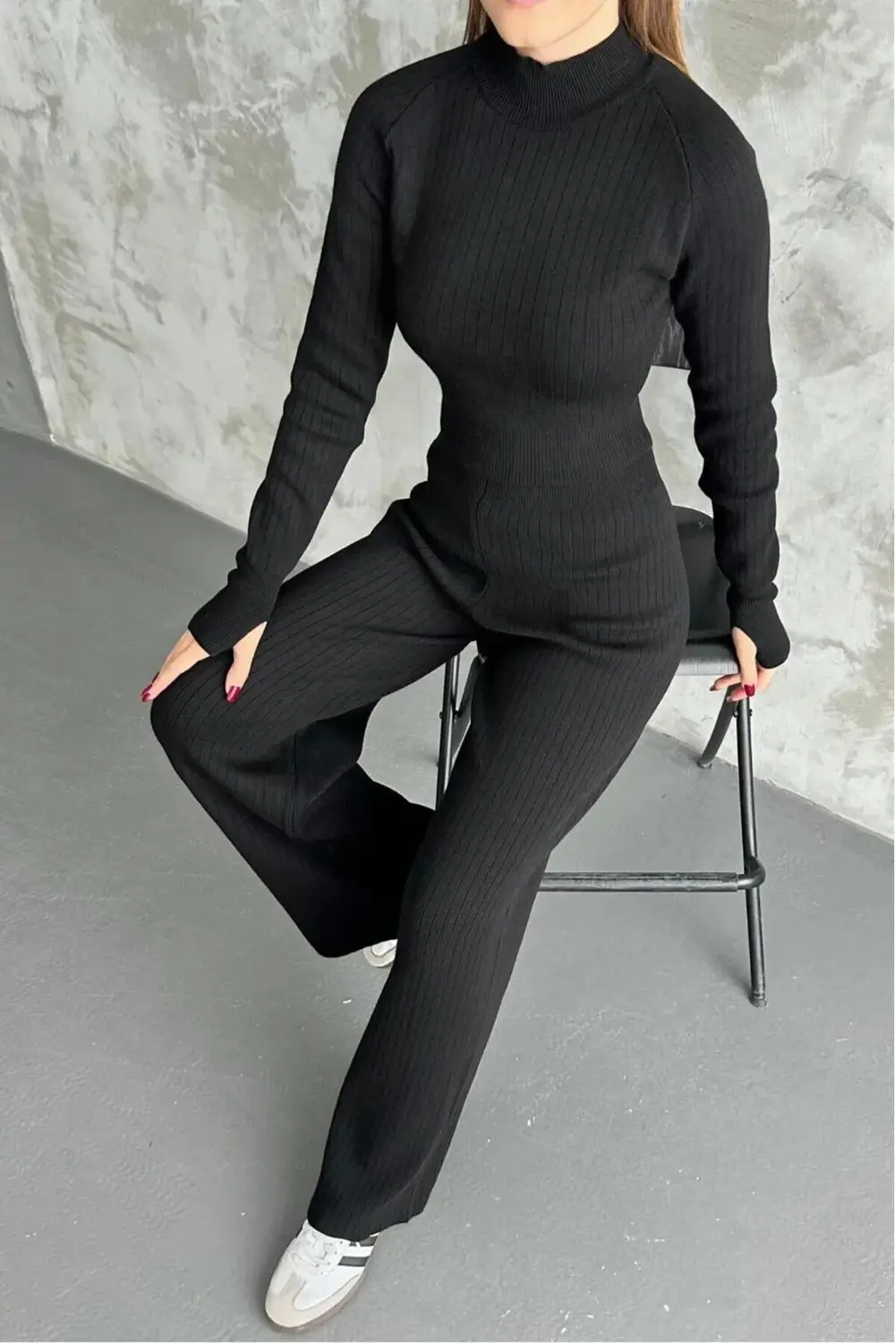 ITALY KESİM TAM REGLAN PARMAK GEÇİRMELİ CROP PANTOLON TAKIM