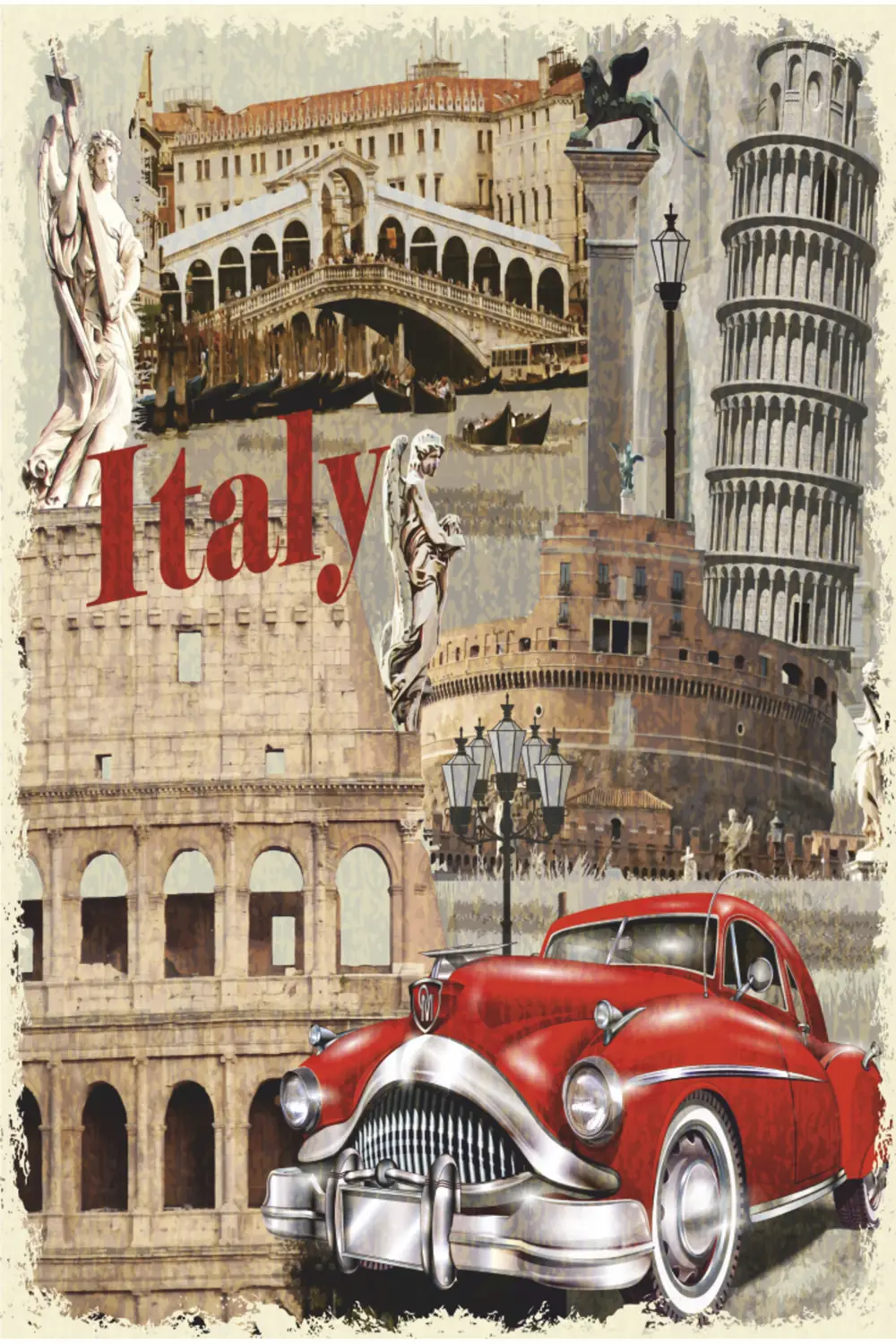 italya roma pizza kulesi klasik araba turistik gezi retro ahşap p
