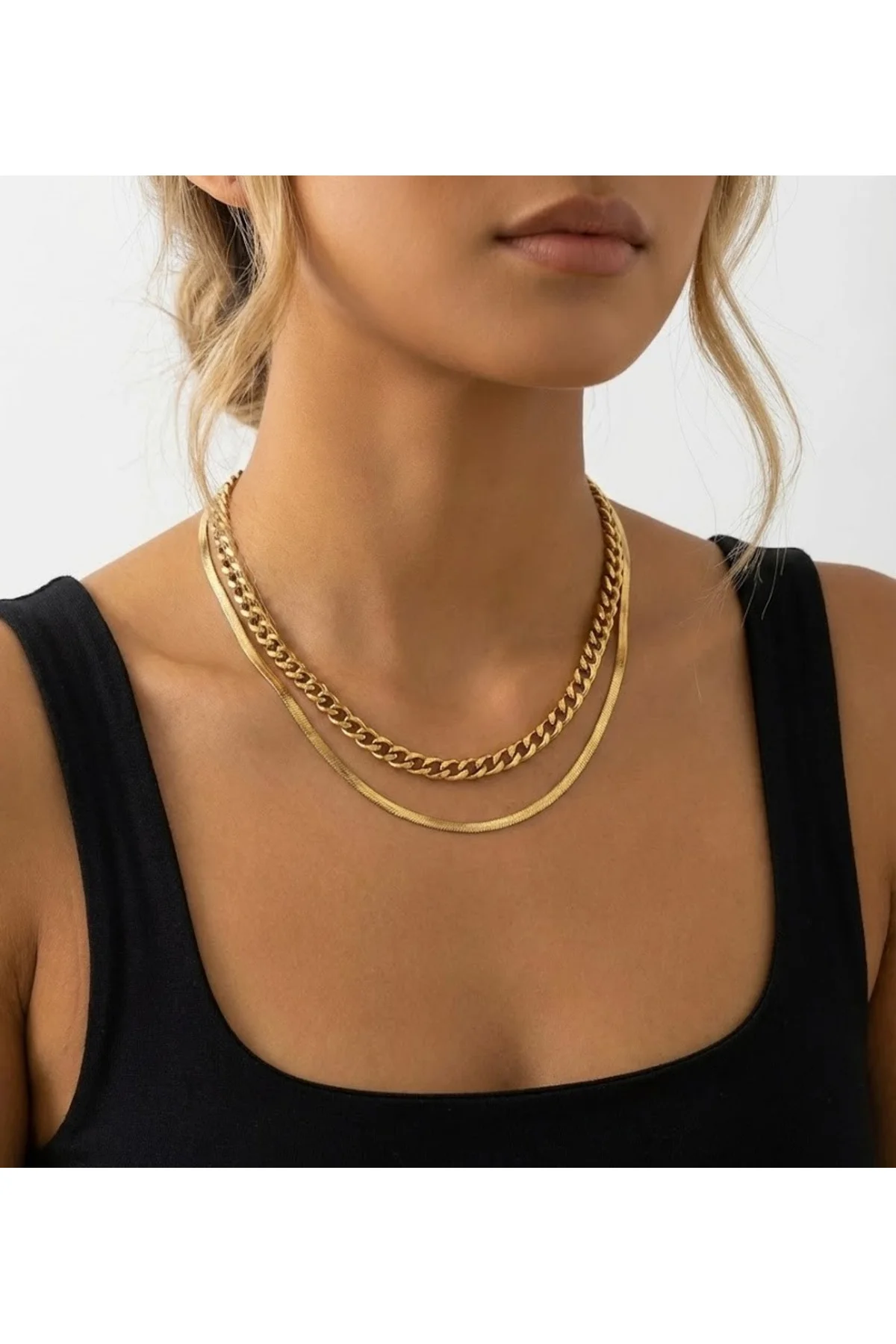 İtalyan Çelik Çift Zincir Kolye