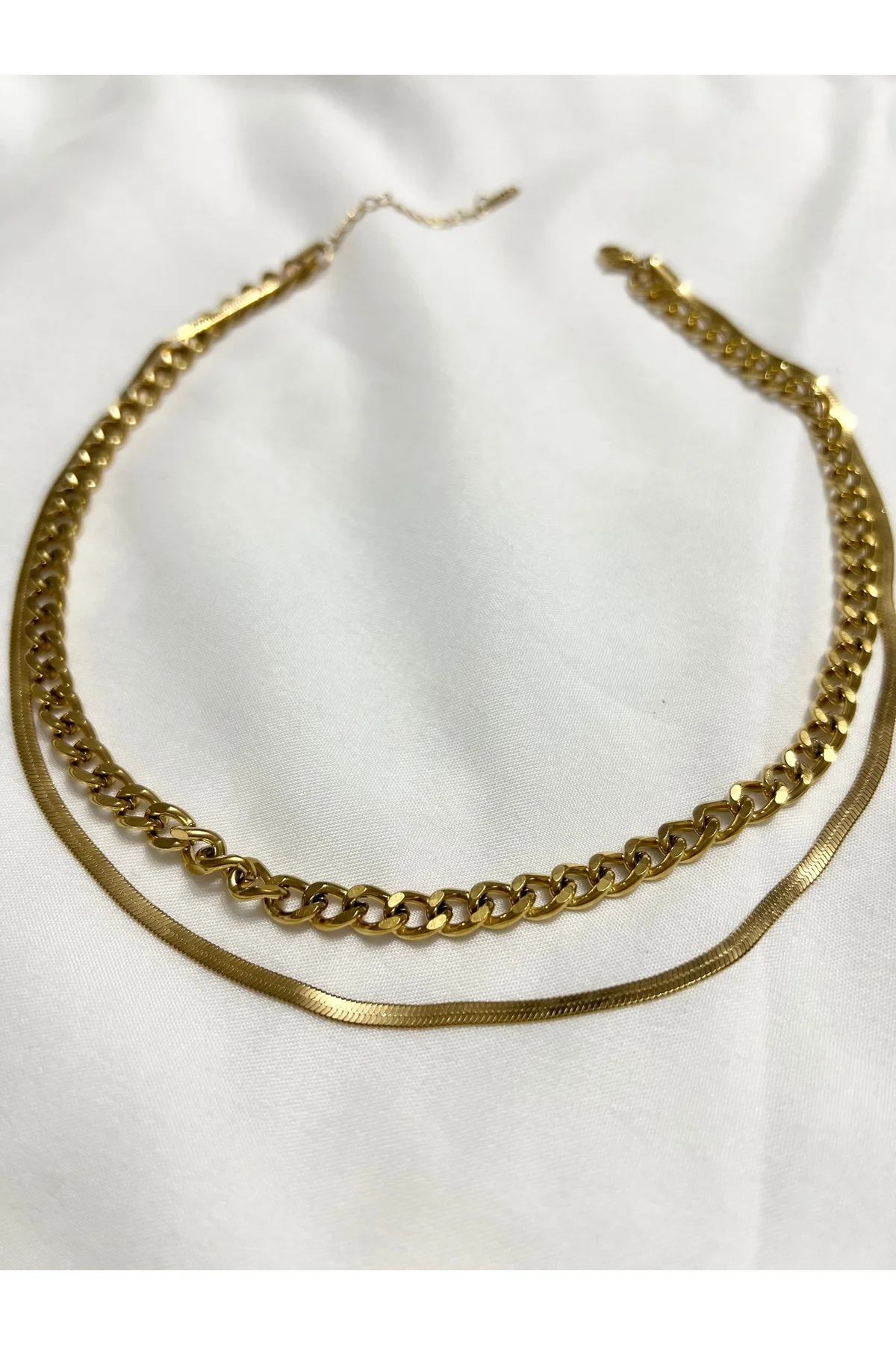 İtalyan Çelik Çift Zincir Kolye