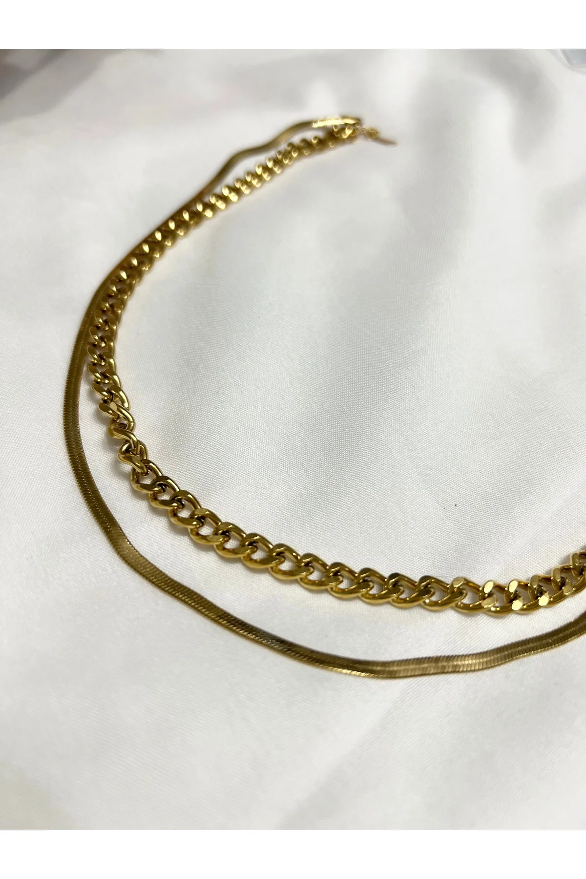 İtalyan Çelik Çift Zincir Kolye