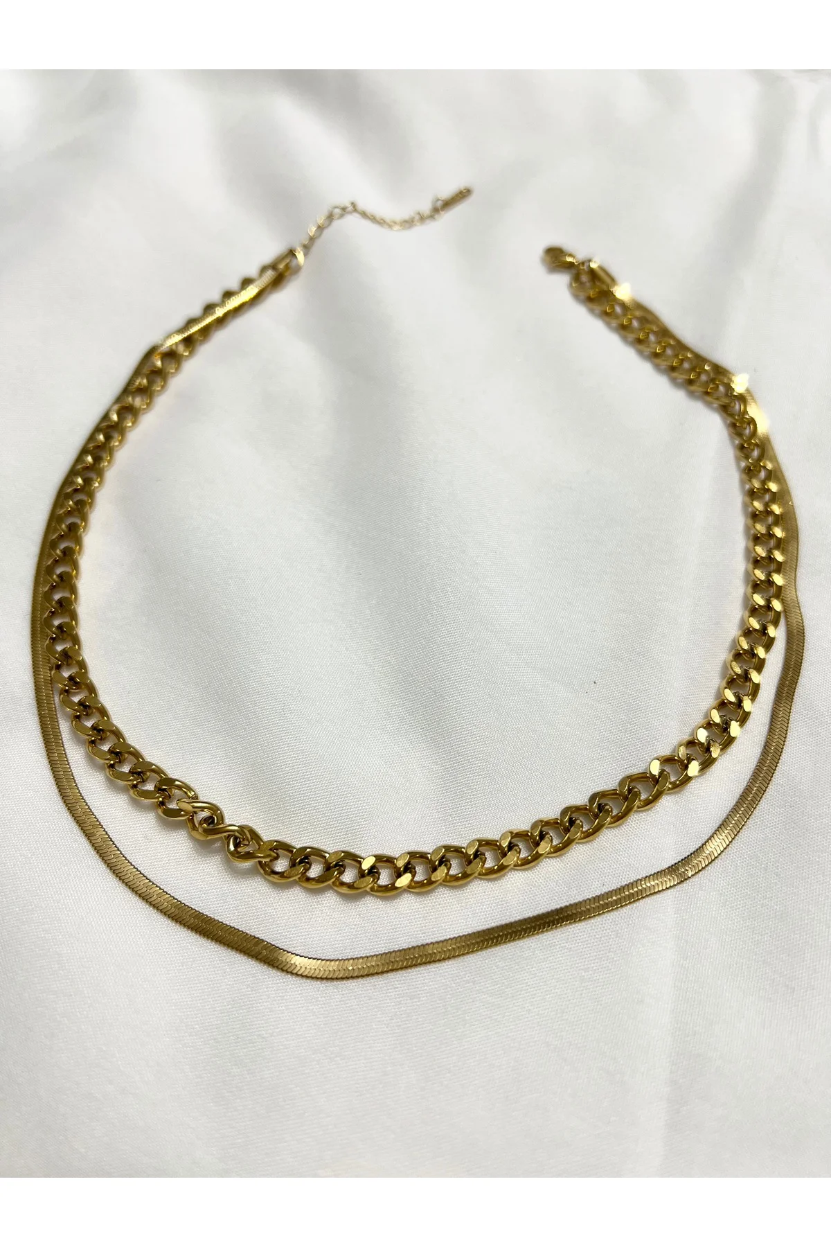 İtalyan Çelik Çift Zincir Kolye