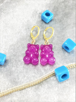 İTALYAN KANCA GOLD KAPLAMA FUŞYA JELİBON AYICIK KÜPE-JEKÜ01