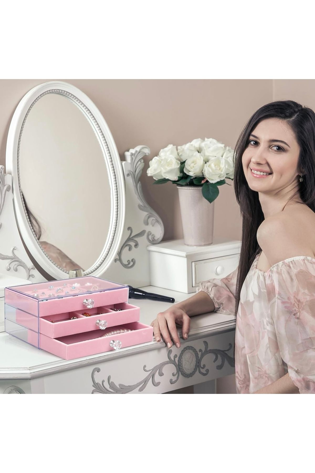 İthal  Modern 3 Çekmeceli Takı Bijuteri Mücevher Kutusu Organizeri