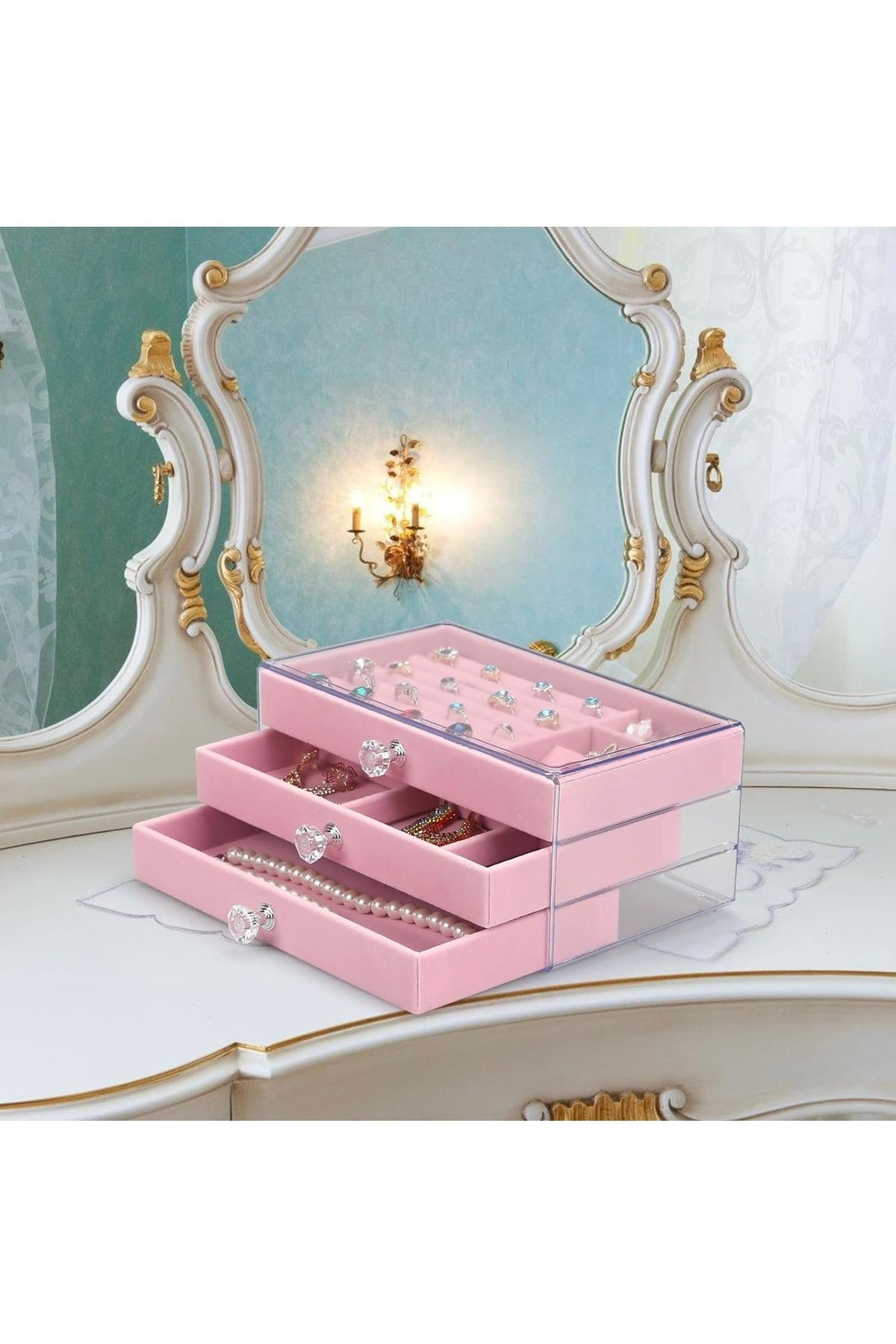İthal  Modern 3 Çekmeceli Takı Bijuteri Mücevher Kutusu Organizeri