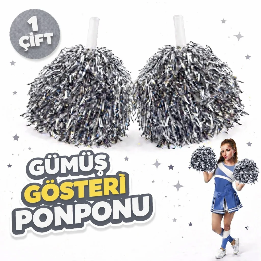 İthalat® 1 Çift ( 2 Adet ) Gümüş Renk 23 Nisan 19 Mayıs 29 Ekim Okul Gösteri Ponponları Ekstra Dolgun İthalat® 1 Çift ( 2 Adet ) Gümüş Renk 23 Nisan 19 Mayıs 29 Ekim Okul Gösteri Ponponları Ekstra Dolgun