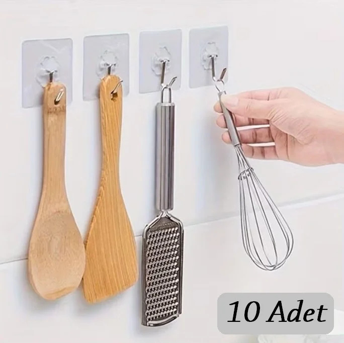 İthalat® 10 ADET Kendinden Yapışkanlı Şeffaf Askı