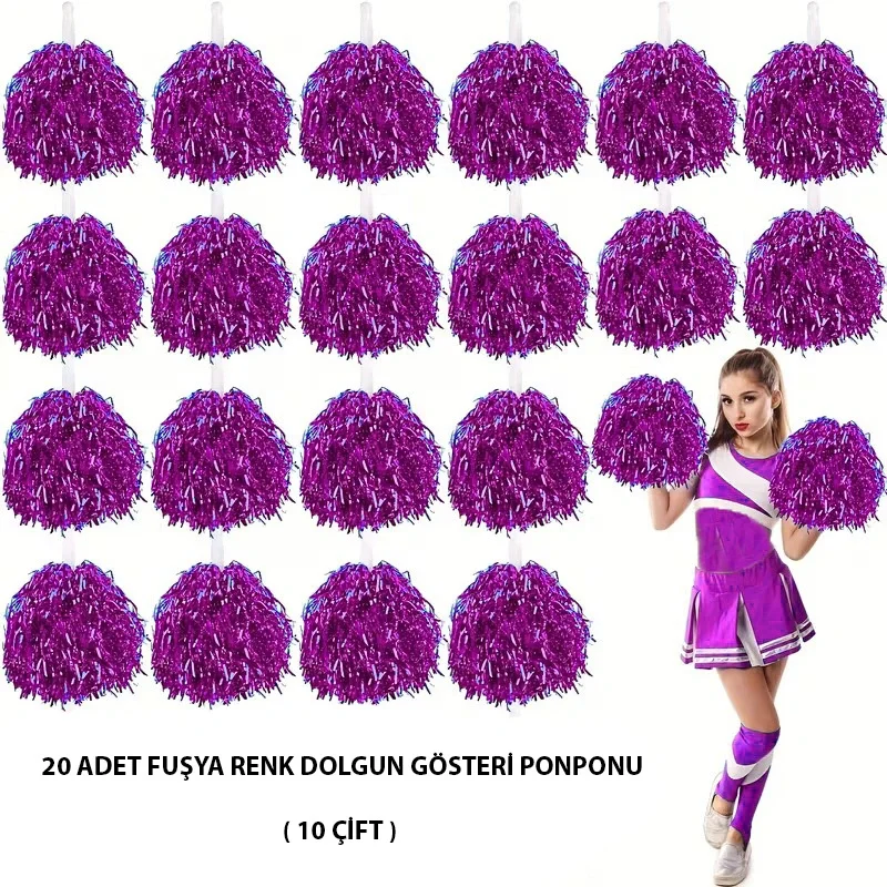 İthalat® 10 Çift ( 20 Adet ) Fuşya Renk 23 Nisan 19 Mayıs 29 Ekim Okul Gösteri Ponponları