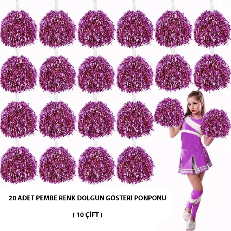 İthalat® 10 Çift ( 20 Adet ) Pembe Renk 23 Nisan 19 Mayıs 29 Ekim Okul Gösteri Ponponları