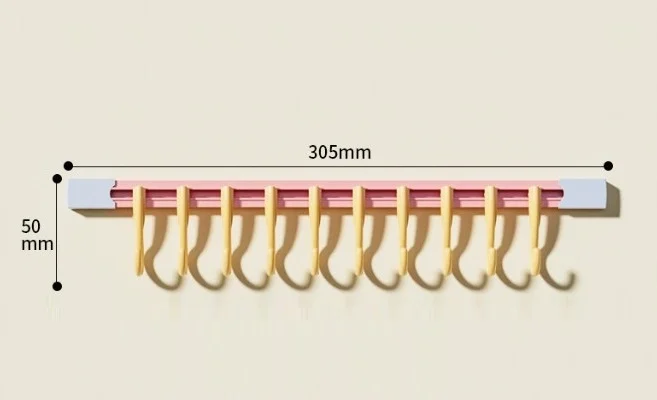 İthalat® 10 Kancalı Raylı Mutfak ve Banyo Düzenleyici Askı 30 cm