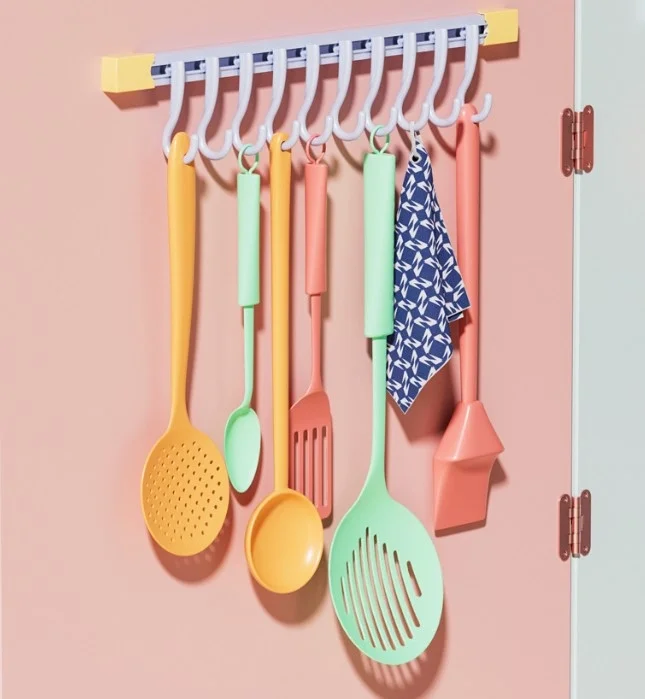 İthalat® 10 Kancalı Raylı Mutfak ve Banyo Düzenleyici Askı 30 cm