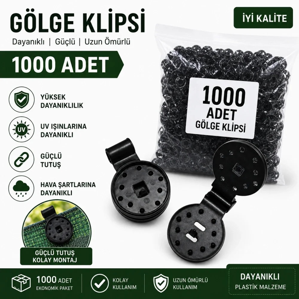 İthalat® 1000 Adet Gölge Filesi Klipsi | Sera Filesi Sabitleme Klipsi | Güneşlik Örtü Klipsi | Yerli Üretim | UV Dayanımlı