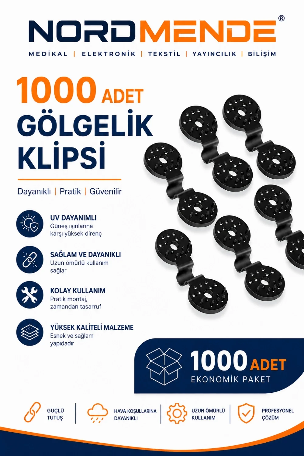 İthalat® 1000 Adet Gölge Filesi Klipsi | Sera Filesi Sabitleme Klipsi | Güneşlik Örtü Klipsi | Yerli Üretim | UV Dayanımlı