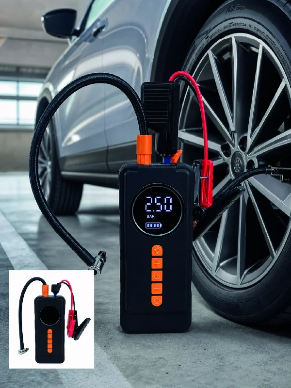 İthalat® 10000mAh Şarjlı Araç Kompresörü Akü Takviye Cihazı Powerbank Özellikli Dijital Lastik Şişirme Pompası