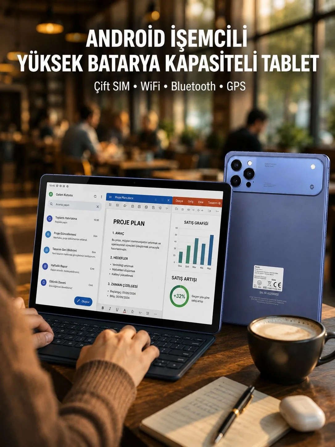 İthalat® 10.1 İnç Geniş Ekran Android Tablet 4G LTE Çift SIM Yeni Nesil