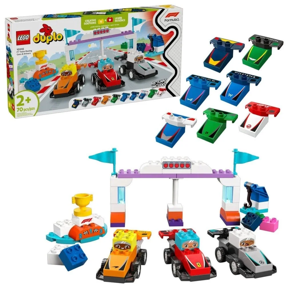 İthalat® 10445   Duplo F1 Takımı Yarış Arabaları ve Sürücüleri 70  parça +2aş