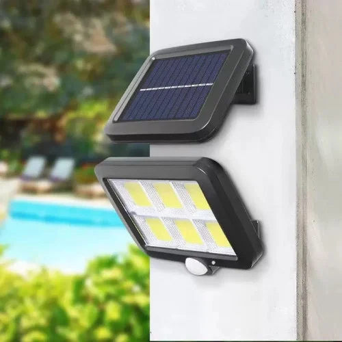 İthalat® 120 Cob Led Solar Panelli 3 Modlu Duvar Lambası Uzaktan Kumandalı