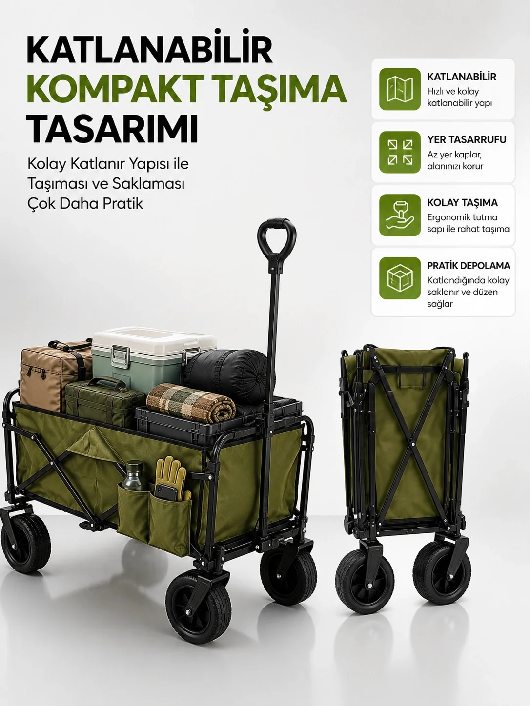 İthalat® 130 KG Taşıma Kapasiteli Katlanabilir Wagon Taşıma Arabası