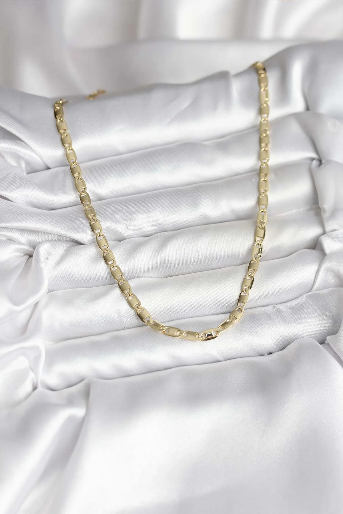 İthalat® 14K Gold Renk Kaplama Plaka Ezme Model Zincirli CM Kadın Kolye