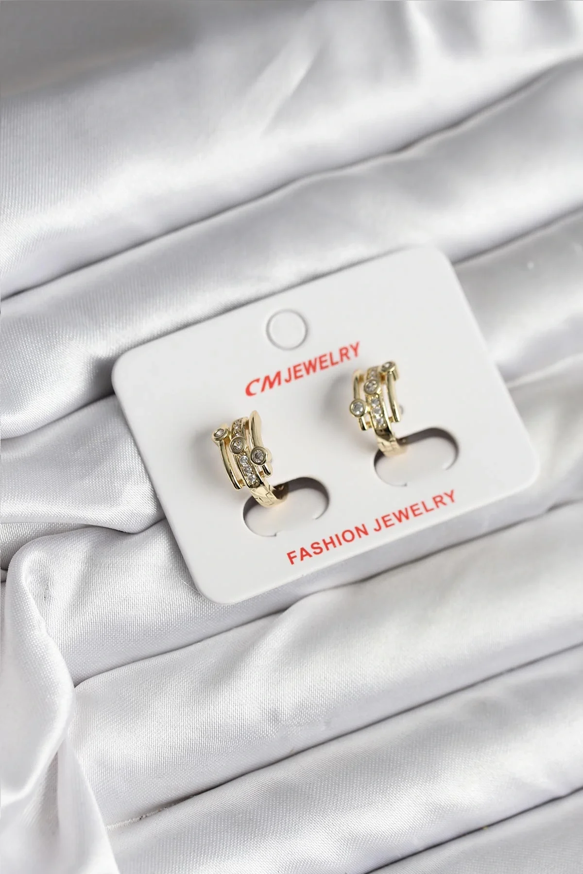 İthalat® 14K Gold Renk Kaplama Yarım Halka Zirkon Taşlı CM Kadın Küpe