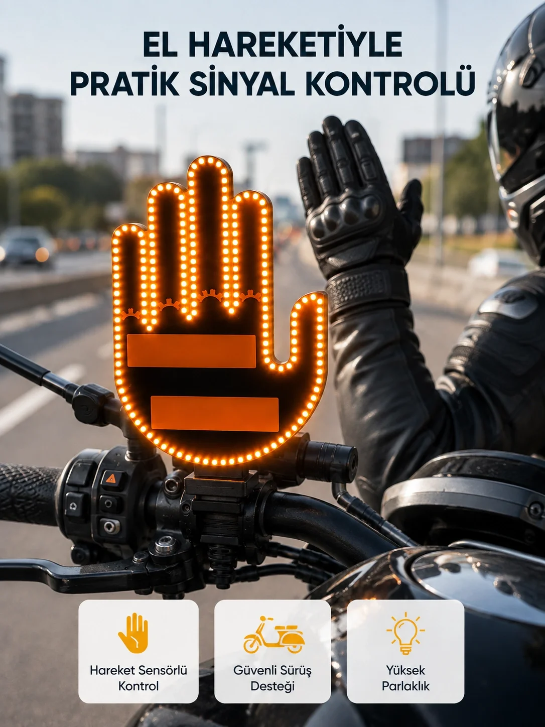 İthalat® 176 LED Amber Renkli El Hareketiyle Kontrol Edilen Motosiklet Dönüş Sinyali
