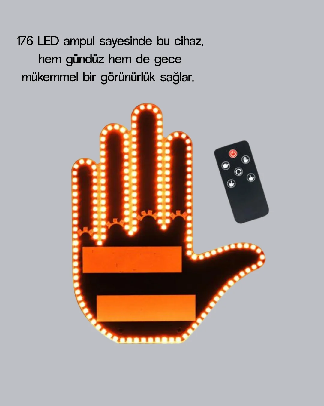 İthalat® 176 LED’li Amber Trafik Uyumlu Sinyal Işığı – El Hareketiyle Kontrol