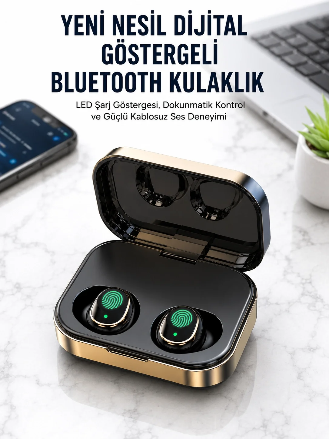İthalat® 2025 Model Bluetooth Kulaklık Telefon Şarj Edebilen Çağrı Cevaplama Dijital Göstergeli