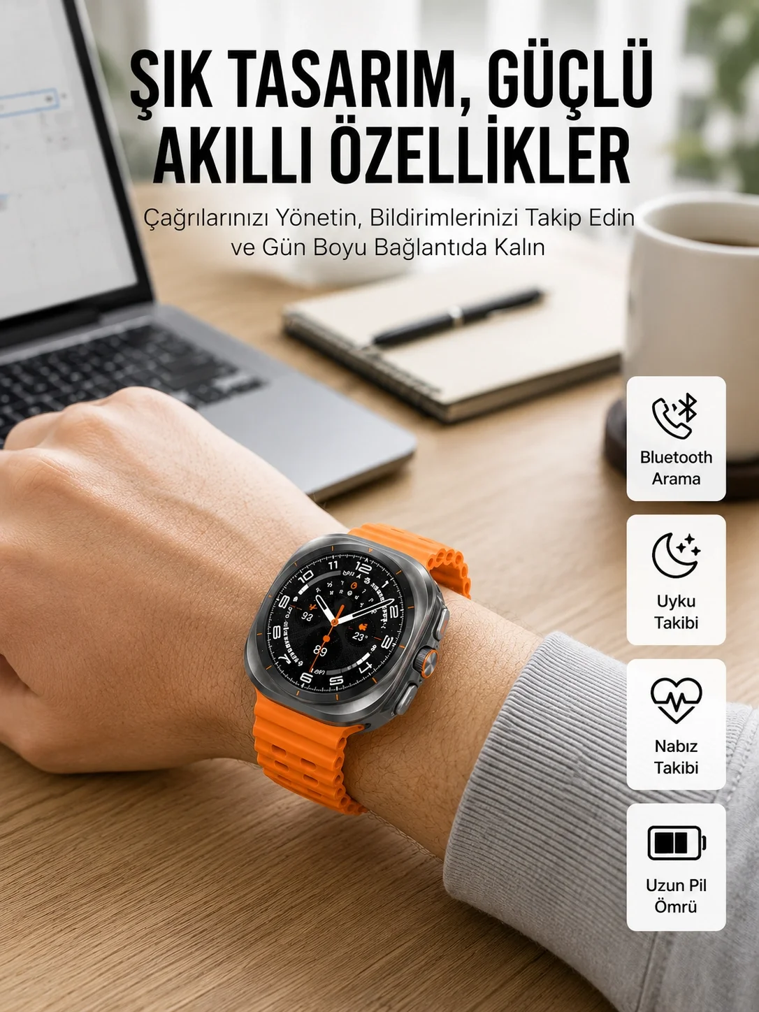 İthalat® 2025 Model Gelişmiş Özellikli Nabız Sensörlü Spor Takibi Yapabilen Titreşimli Saat