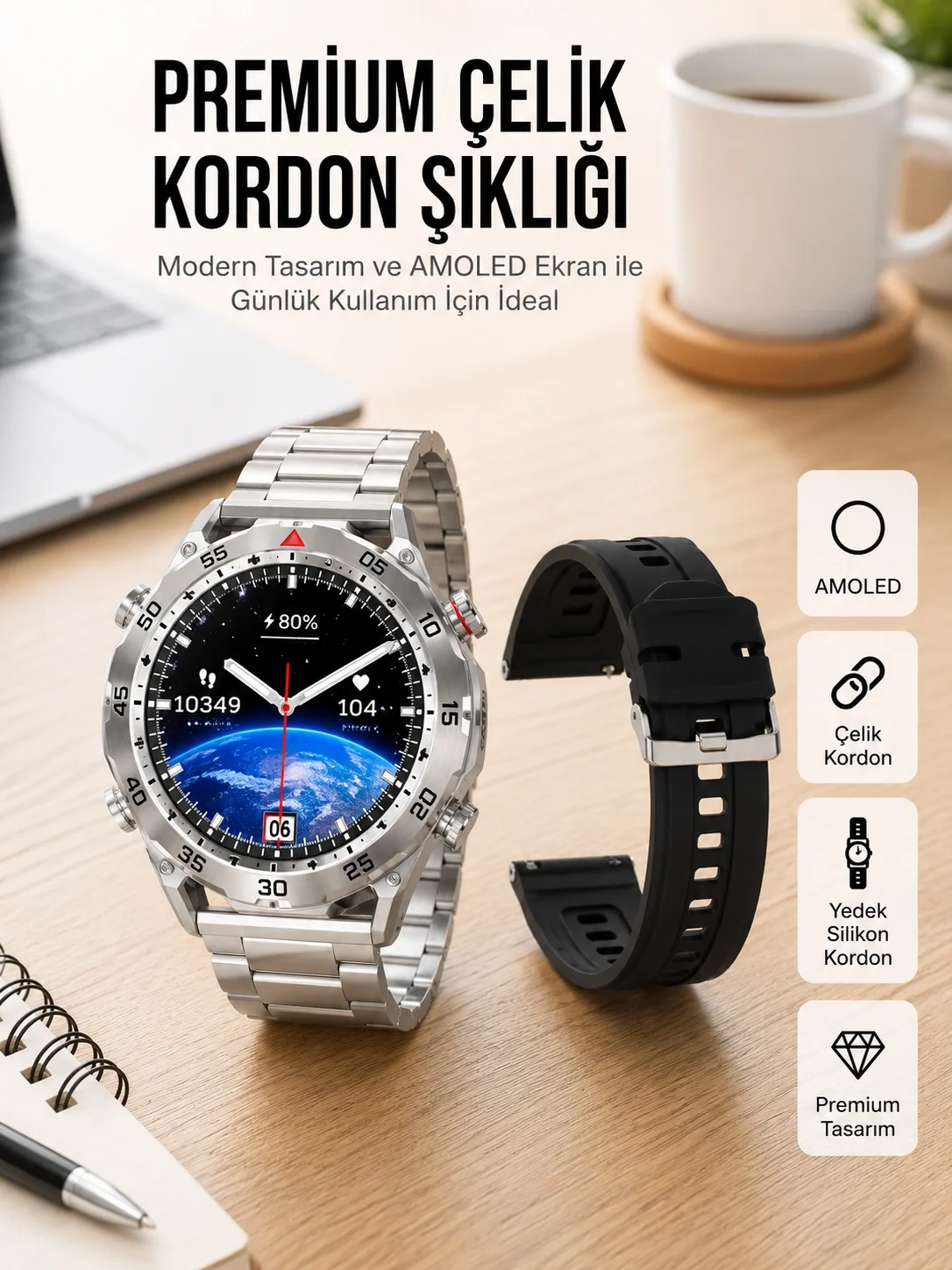 İthalat® 2025 Model Yuvarlak Ekran Android ve İOS Uyumlu GPS Takibi Yapabilen Akıllı Saat Yeni Nesil
