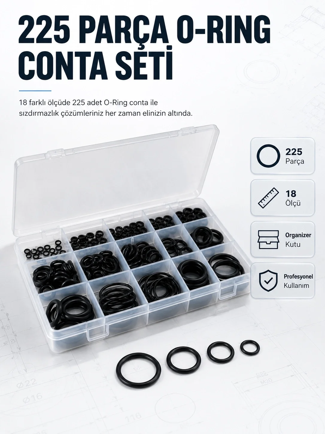 İthalat® 225 PCS O-Ring Conta Seti Profesyonel Tamir, Bakım ve Sızdırmazlık Çözümü