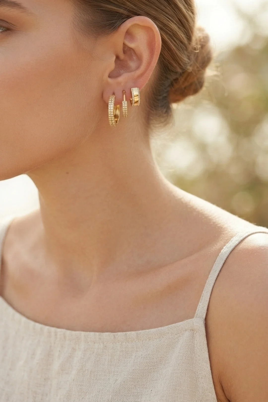 İthalat® 3 lü Set Gold Renk Halka Model Küpe