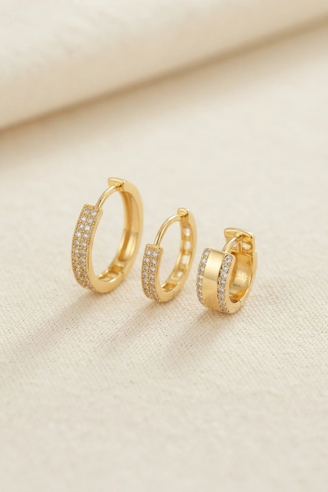 İthalat® 3 lü Set Gold Renk Halka Model Küpe