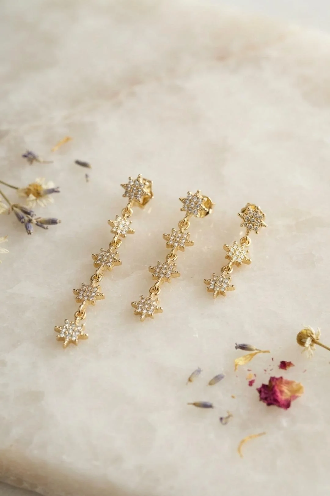İthalat® 3 lü Set Küpe Gold Renk Kutup Yıldızı Detaylı