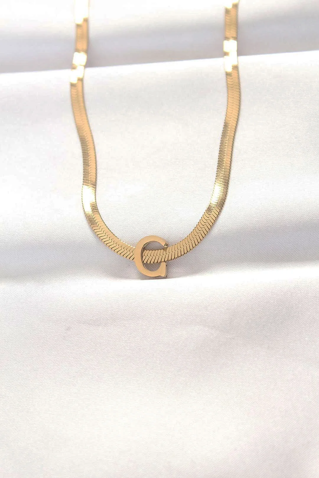 İthalat® 316L Çelik C Harfli Gold Renk İtalyan Zincirli Kolye
