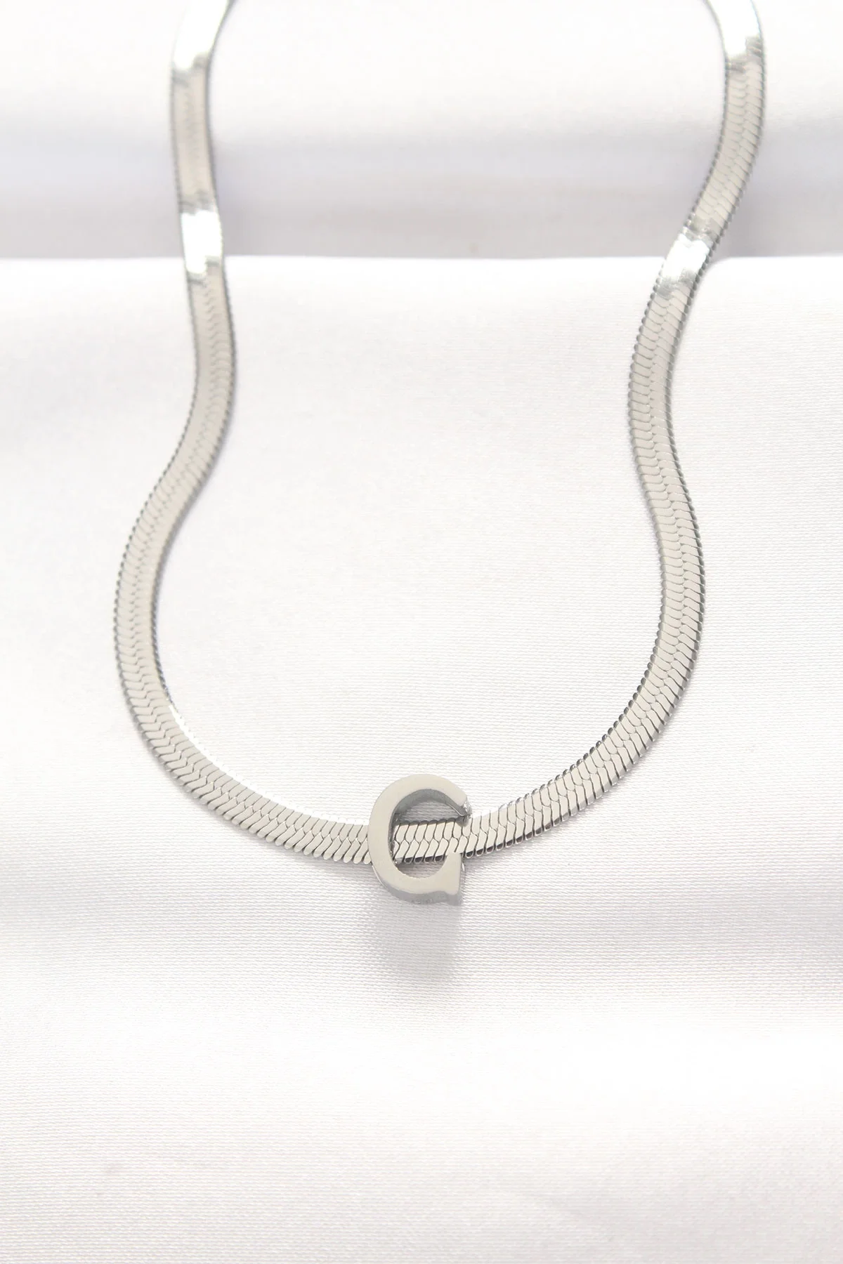 İthalat® 316L Çelik C Harfli Silver Renk İtalyan Zincirli Kolye