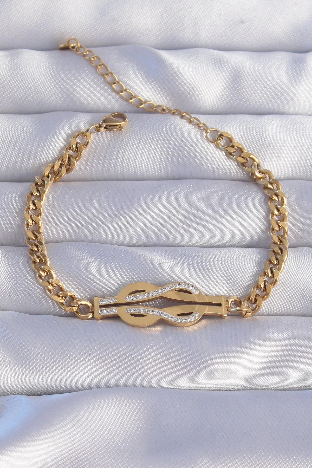 İthalat® 316L Çelik Gold Renk Zirkon Taşlı Kemer Tokası Model Zin