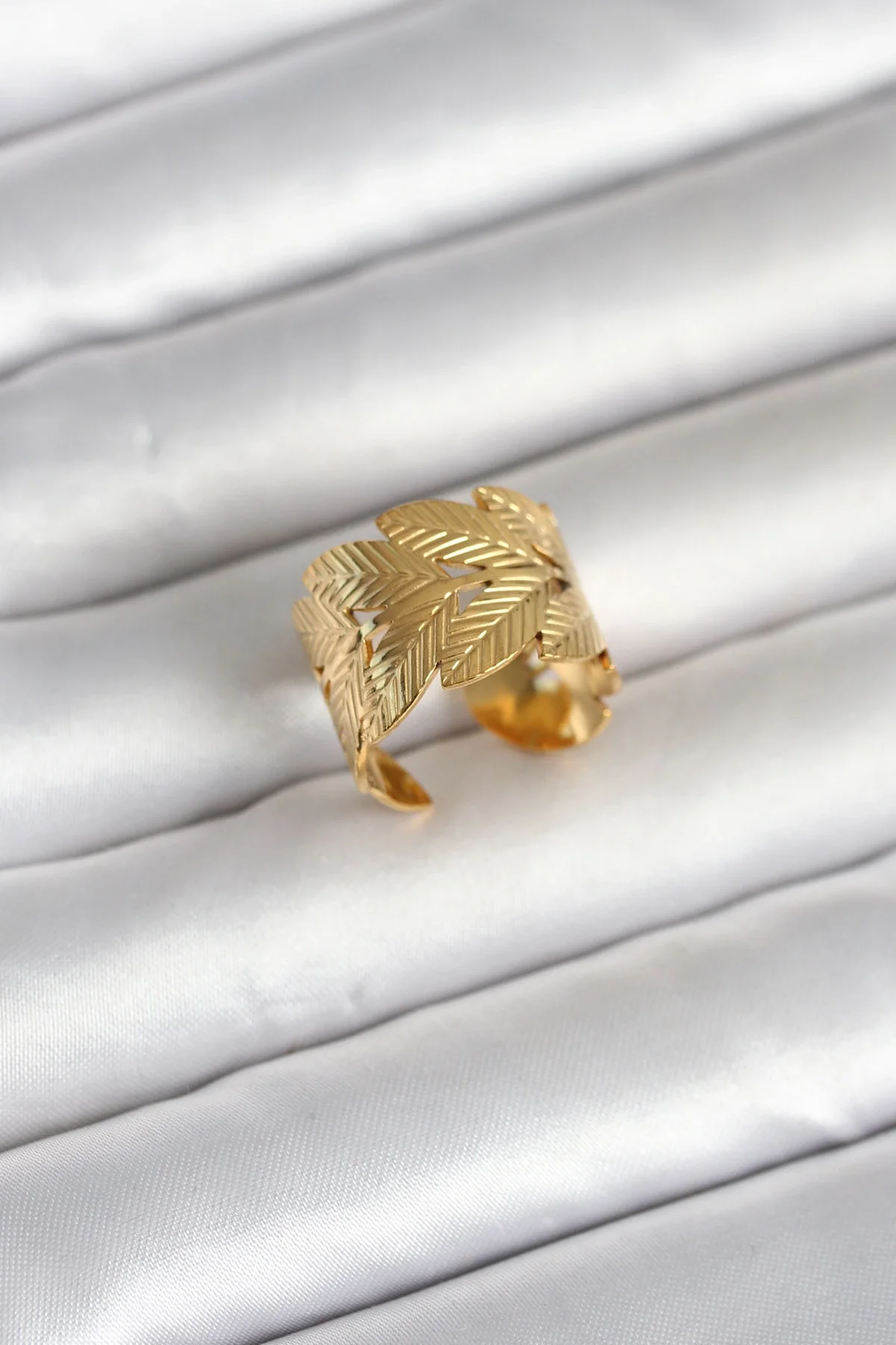 İthalat® 316L Çelik Gold Renk Başak Modeli Kadın Yüzük