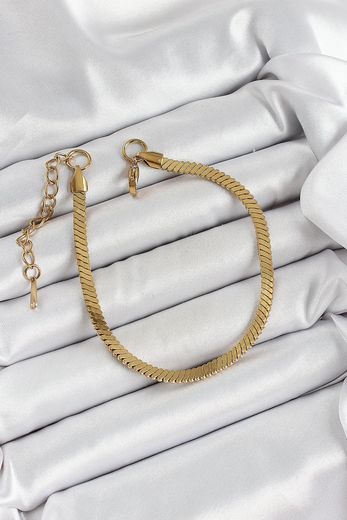 İthalat® 316L Çelik Gold Renk Yassı Zincir Model Kadın Bileklik