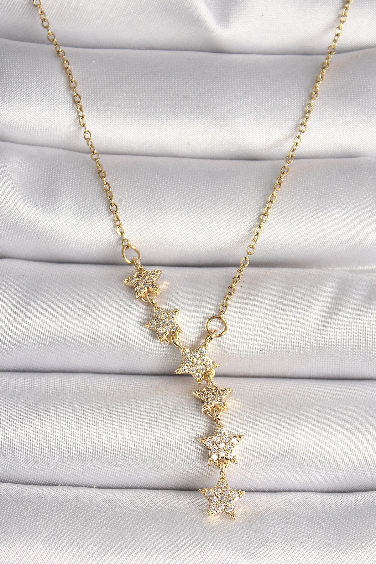 İthalat® 316L Çelik Gold Renk Zincir Zirkon Taşlı Yıldız Model Ka