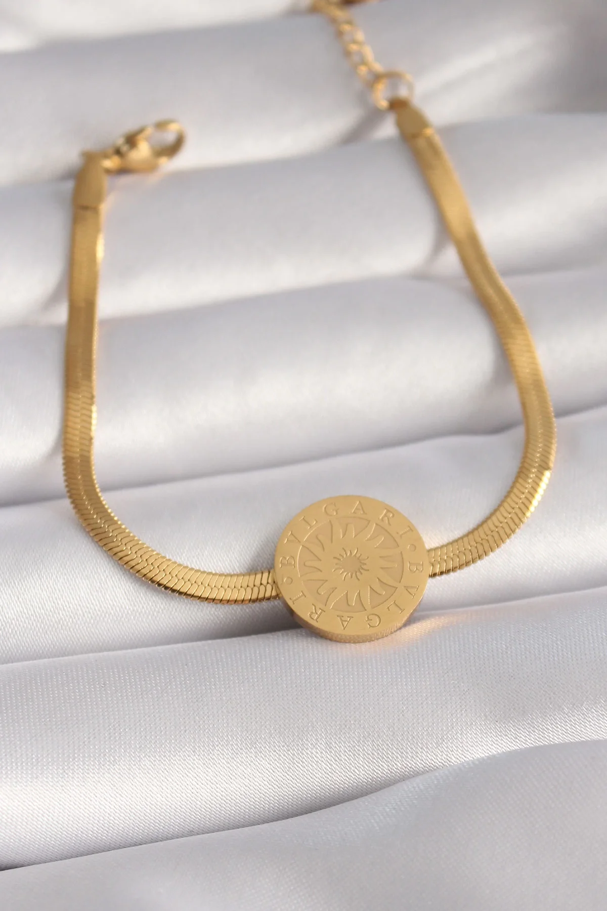 İthalat® 316L Çelik Gold Renk İtalyan Zincir Model İşlemeli Madal