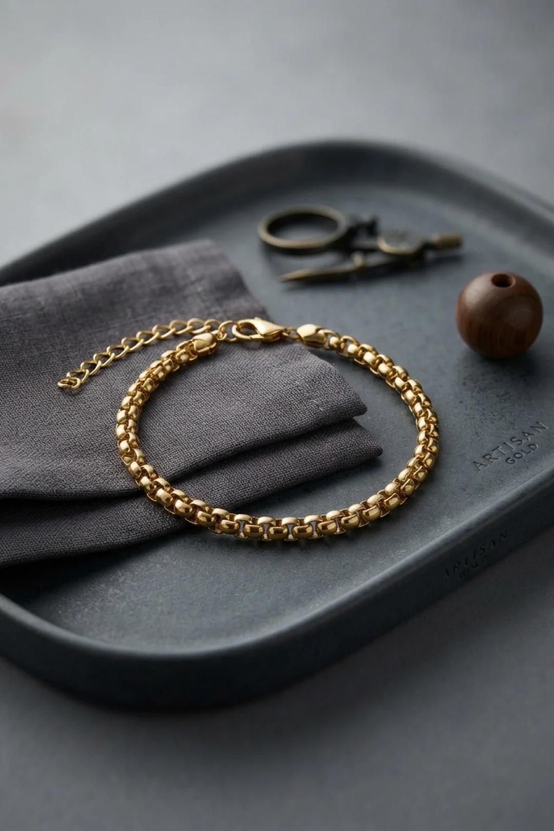 İthalat® 316L Çelik Gold Renk Box Zincir Model Erkek Bileklik