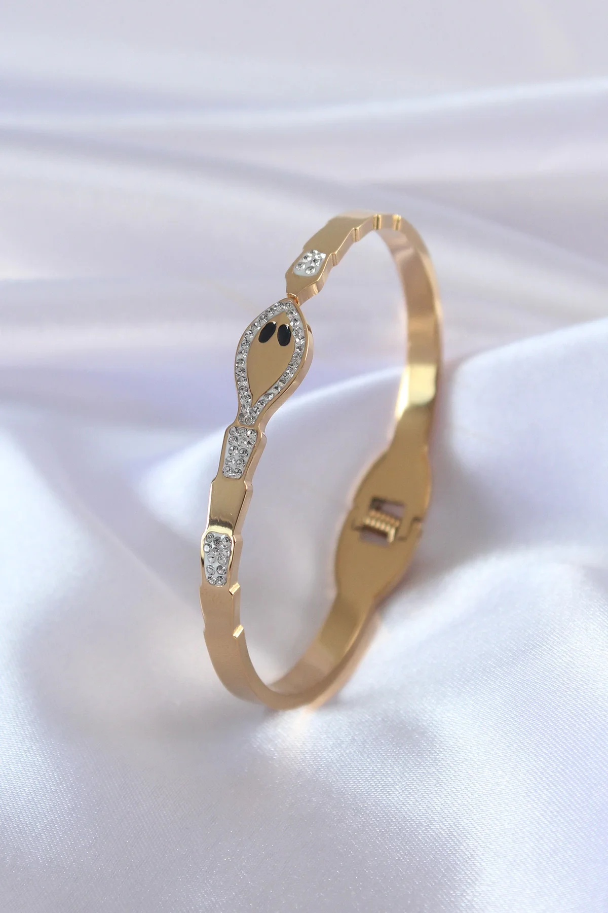 İthalat® 316L Çelik Gold Renk Yılan Model Zirkon Taş Detay Kadın 