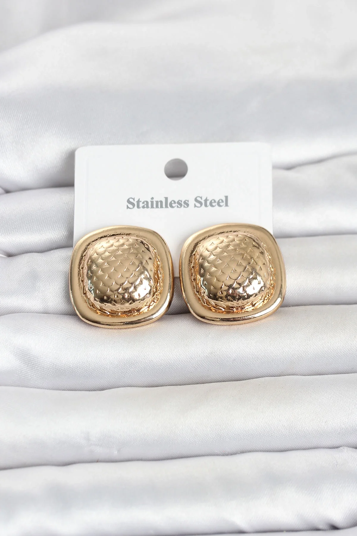İthalat® 316L Çelik Gold Renk Düğme Model Kadın Küpe