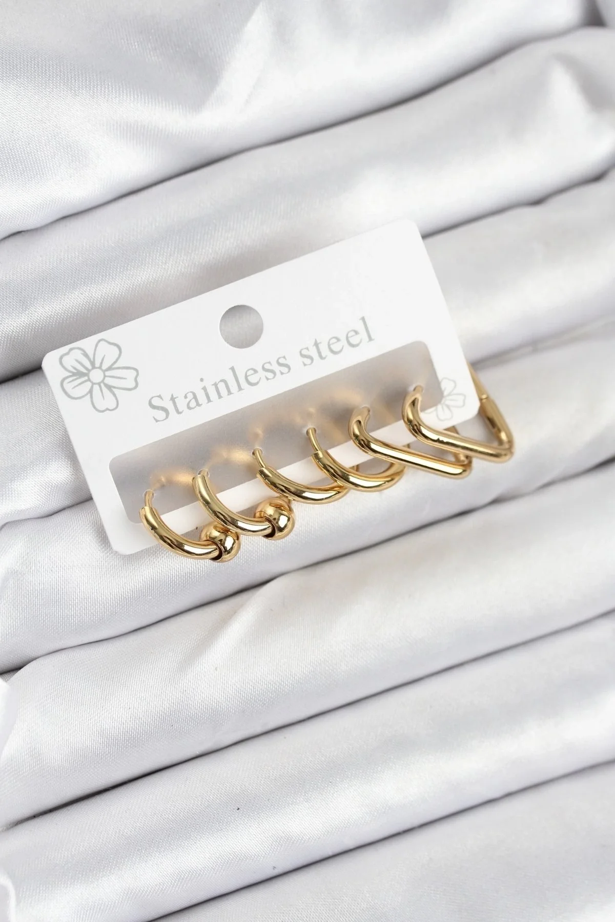 İthalat® 316L Çelik Gold Renk Kadın Küpe Seti