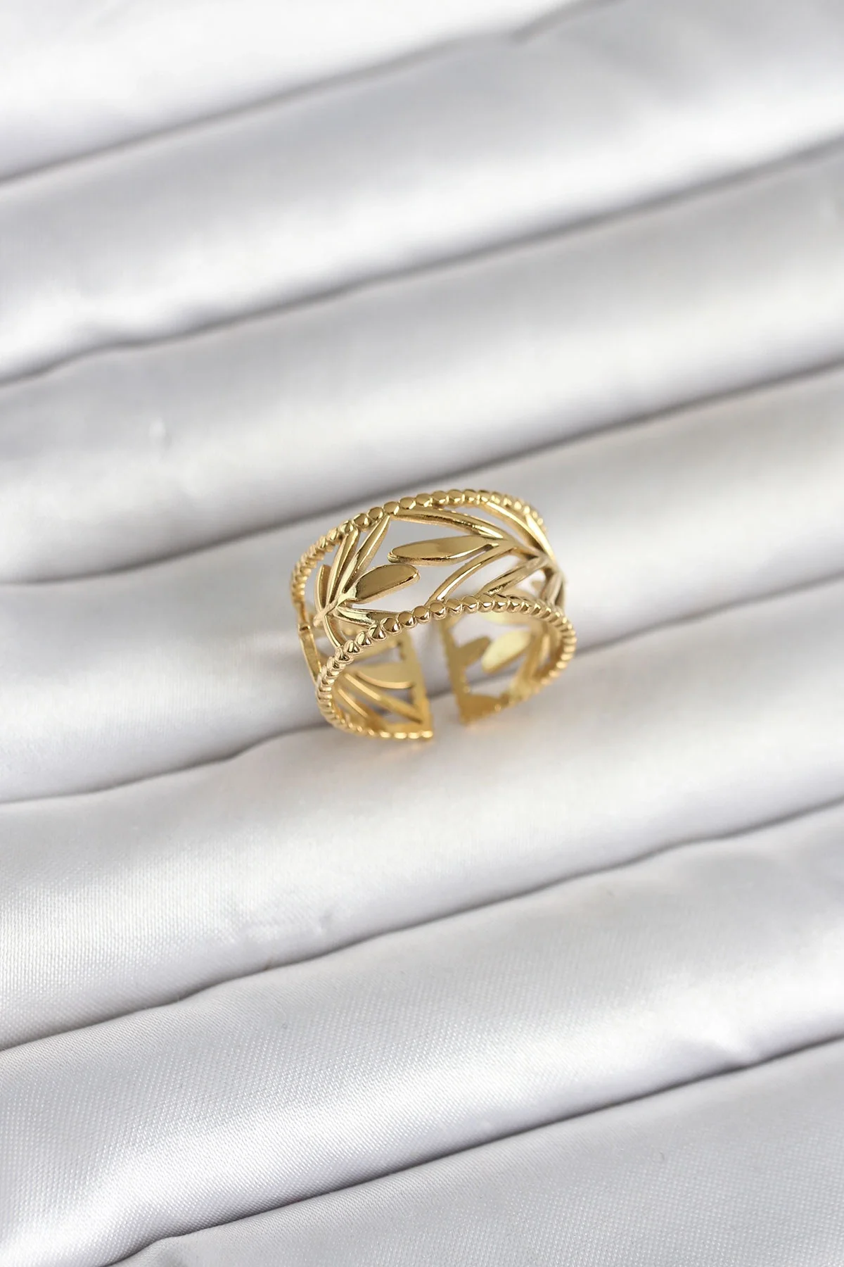 İthalat® 316L Çelik Gold Renk Başak Model Kadın Yüzük