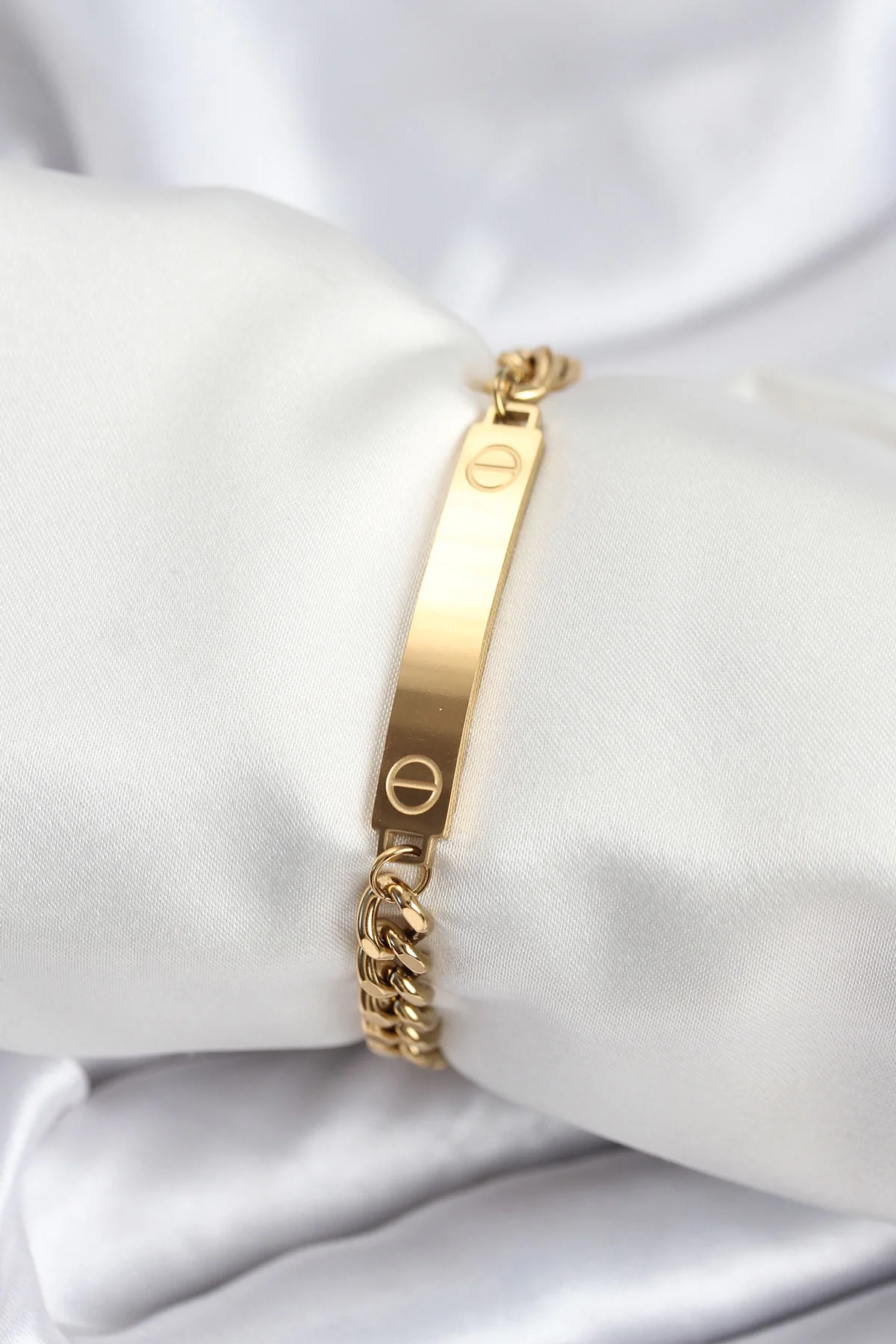 İthalat® 316L Çelik Gold Renk Yazı Yazmaya Uygun Kadın Bileklik