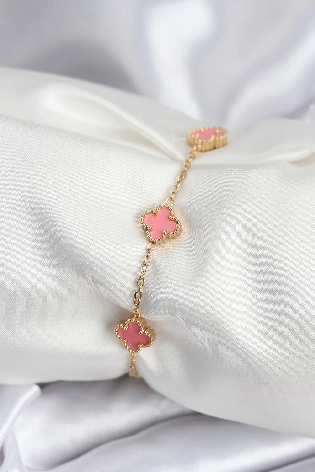 İthalat® 316L Çelik Gold Renk Pembe Baby Boy Yonca Kadın Bileklik