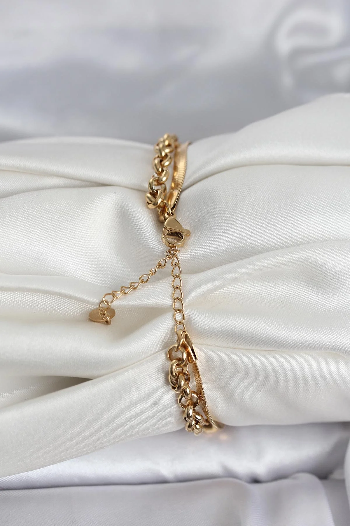 İthalat® 316L Çelik Gold Renk Dorika ve İtalyan Zincirli Model Kadın Bileklik