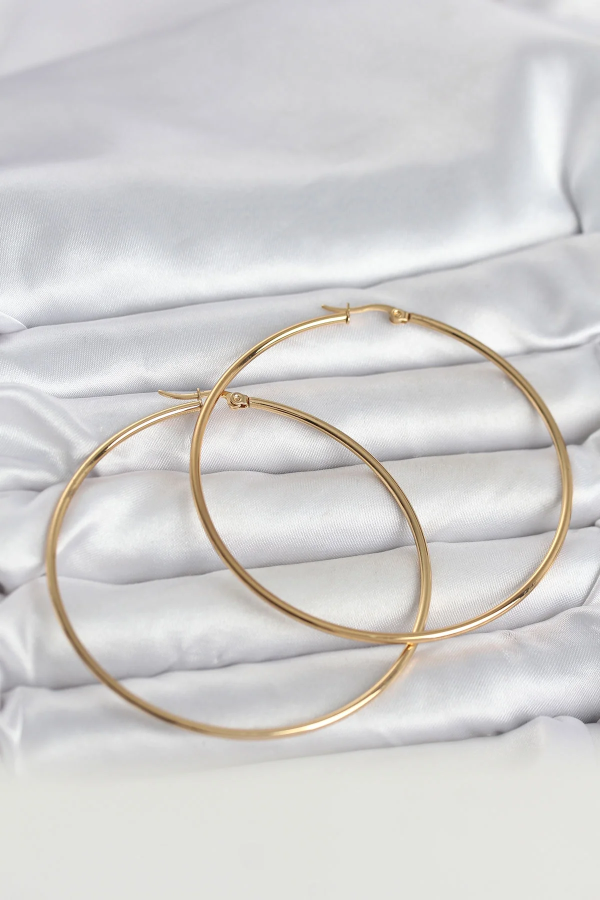 İthalat® 316L Çelik Gold Renk 70 mm Kadın Halka Küpe