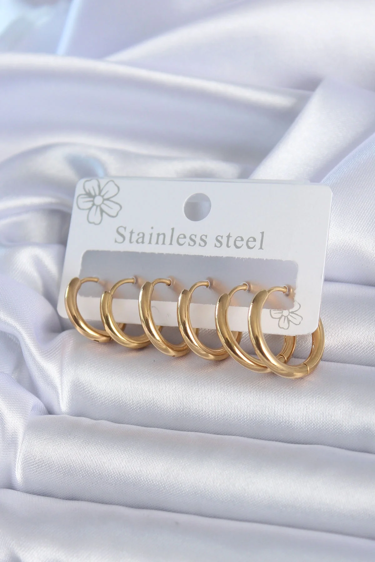 İthalat® 316L Çelik Gold Renk Halka Model Kadın Küpe Seti